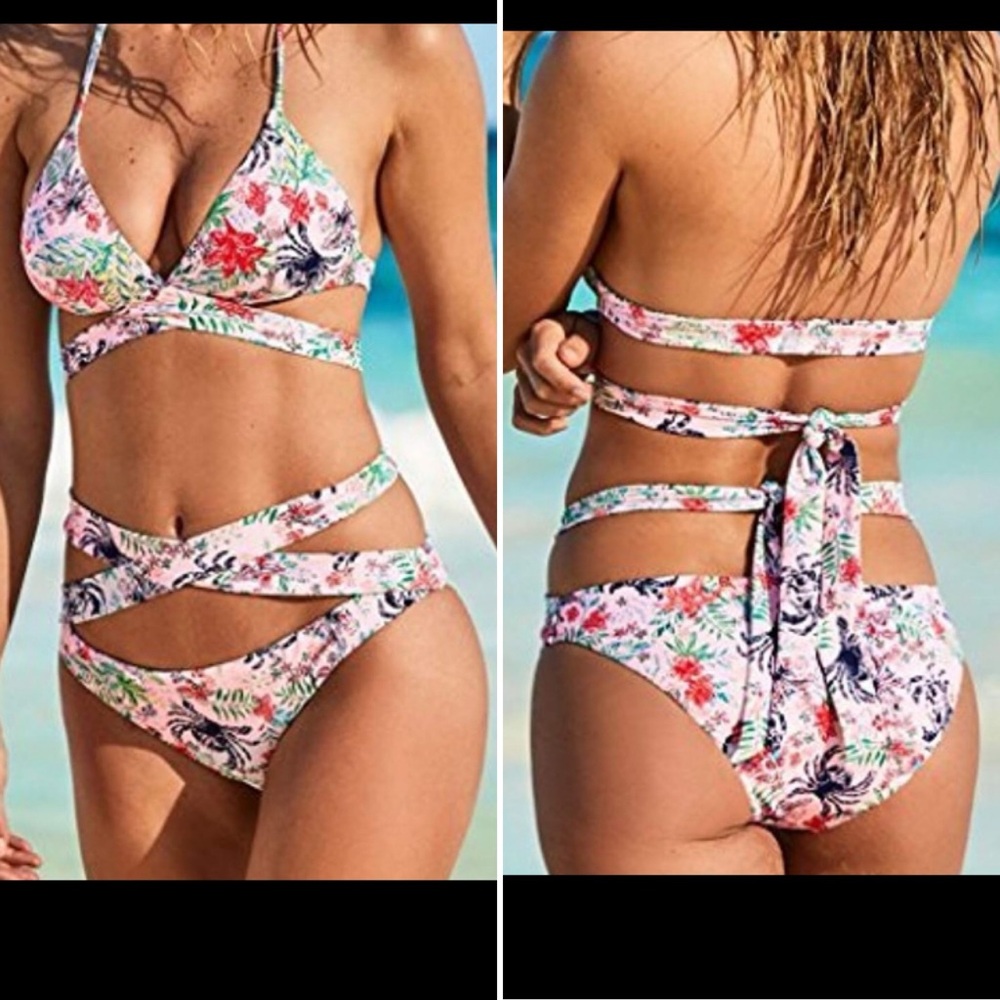 NWT SEXY Strappy Wrap Bikini Beach Floral Print - Picture 10 of 10